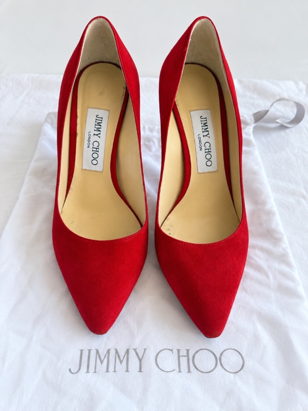 Jimmy Choo Red Suede Pointed Toe Pumps Heels Size 37 + Dust bag - Picture 7 of 7
